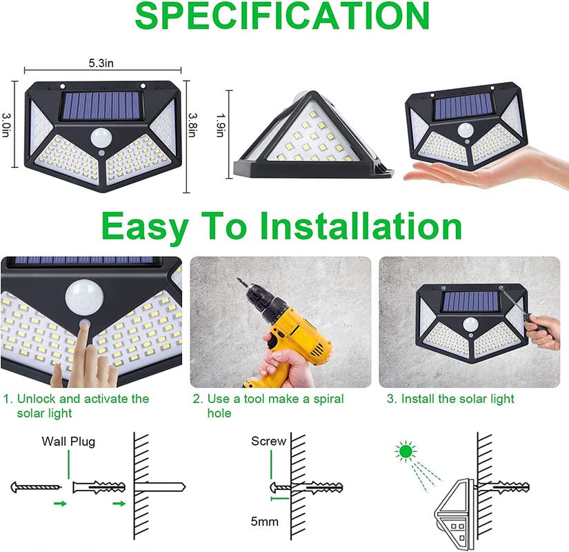 100 LED Solar Security Motion Wall Light – Ultra - Bright, Weatherproof & Wide Coverage – Buy WALL LIGHT Online at FUTURKART