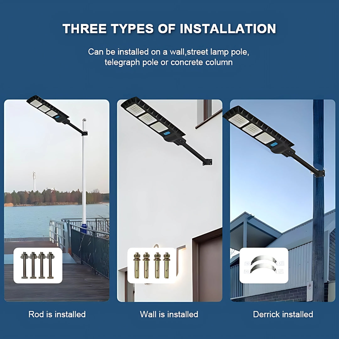300W All-in-One Solar Street Light with Remote, 900 LEDs, 20Ah Battery, Waterproof Outdoor Lamp for Streets
