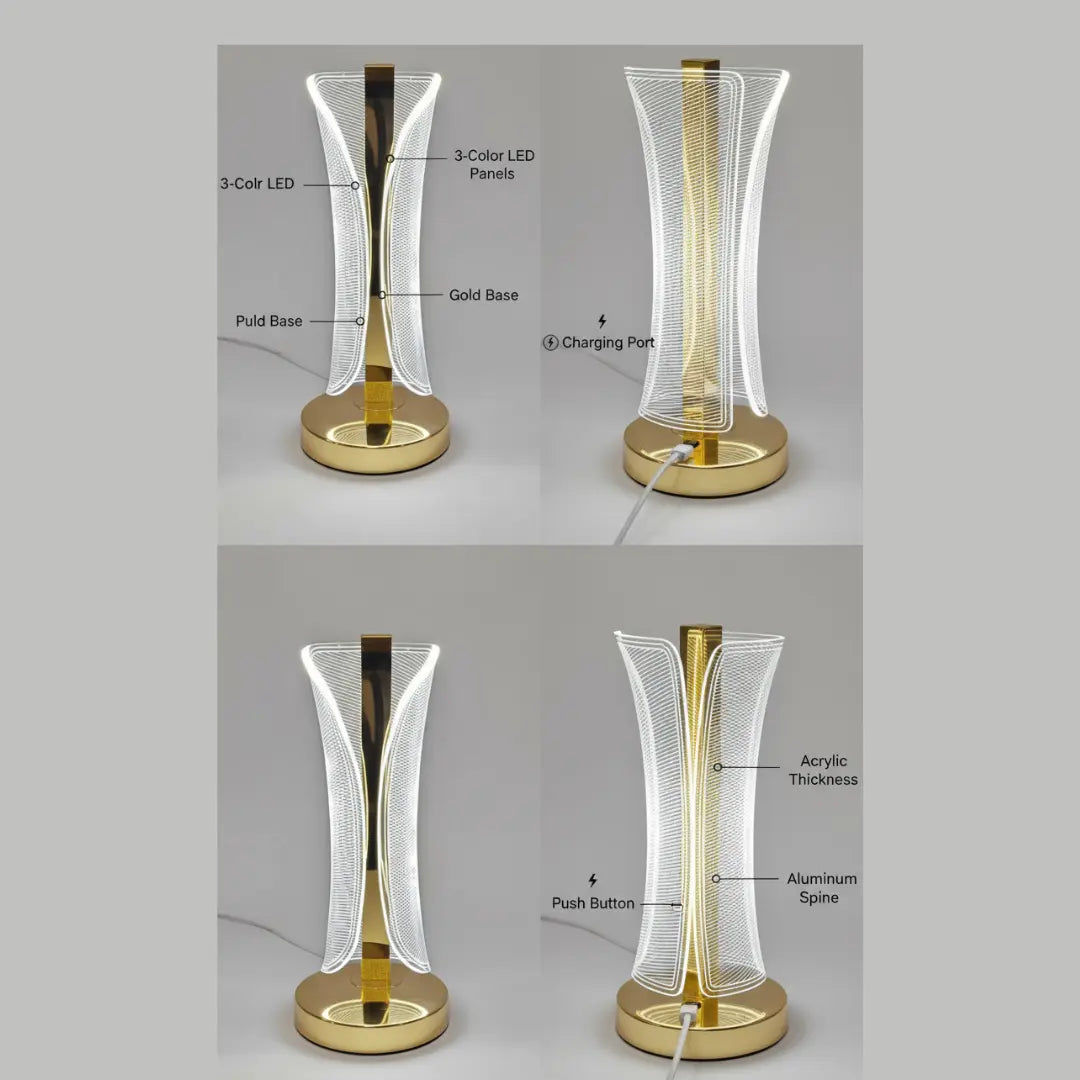 FUTURKART Modern Crystal Rechargeable LED Table Lamp – 3 Modes, Push Button, Gold Finish, Stylish Bedside & Desk Lighting, Home Décor