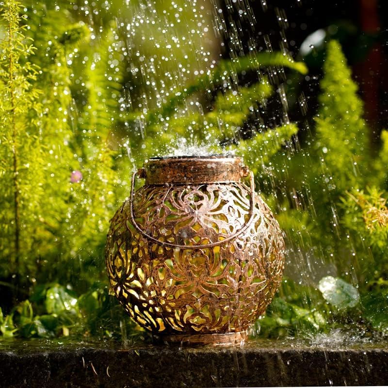 Vintage Solar Lantern for Garden & Patio, Warm White Decorative Outdoor Iron Light