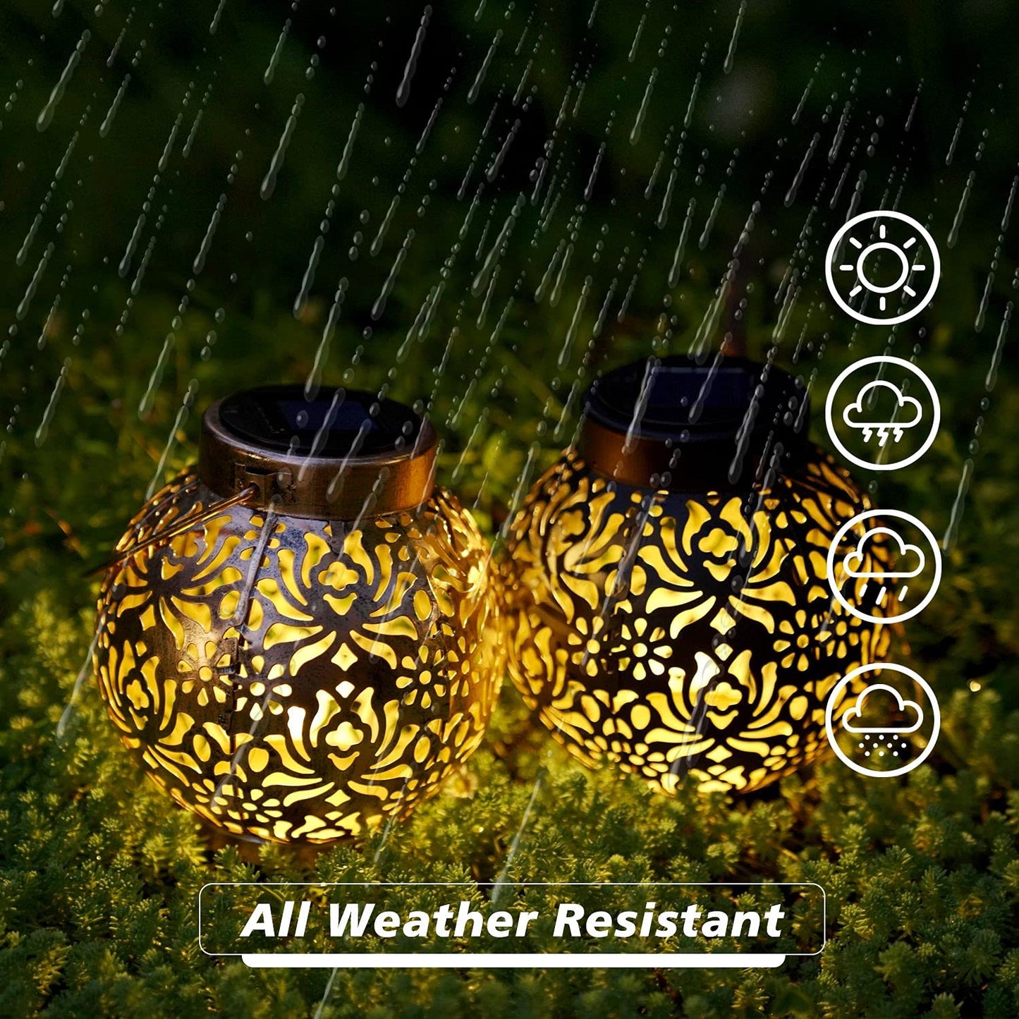 Vintage Solar Lantern for Garden & Patio, Warm White Decorative Outdoor Iron Light