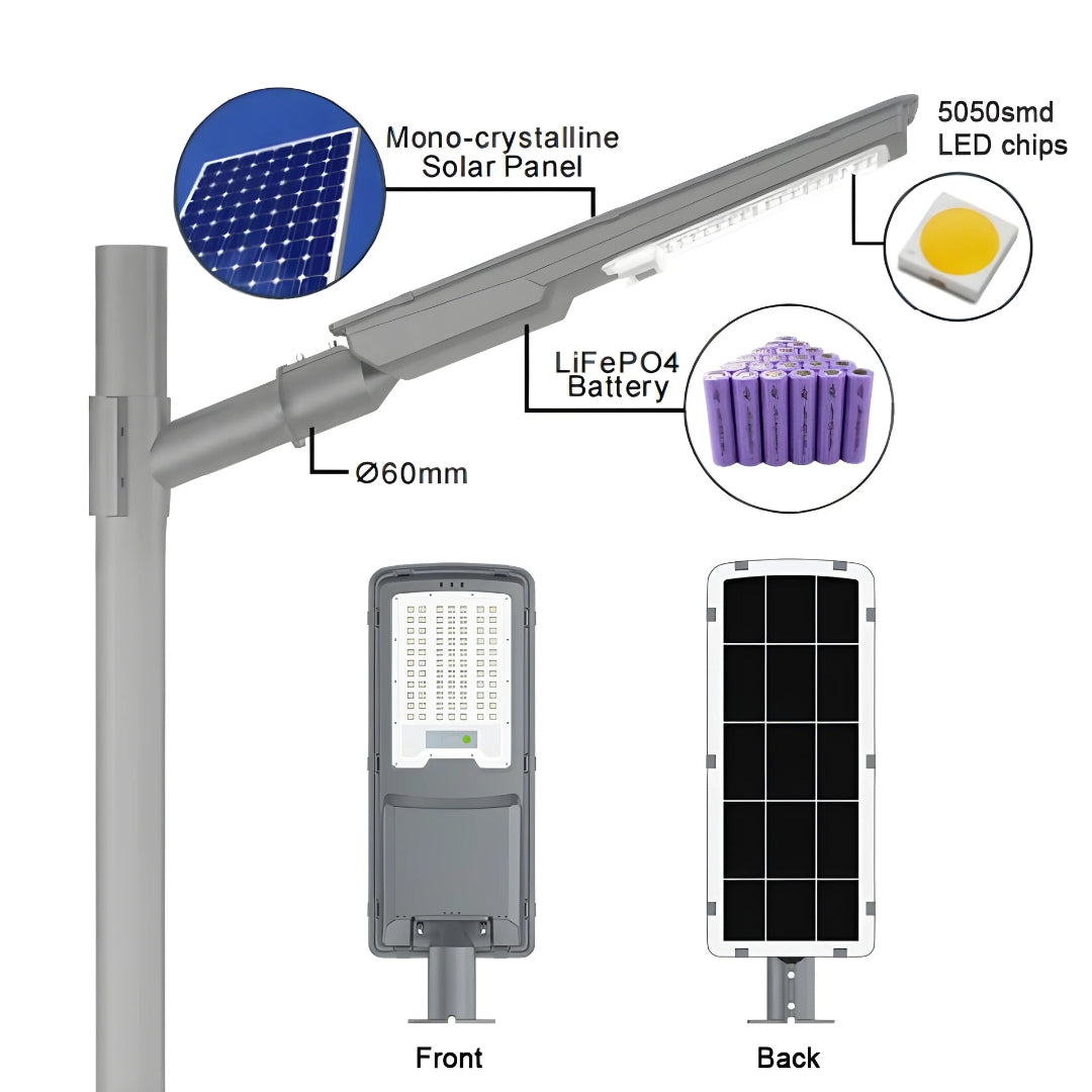 200Watt All-in-One Solar Street Light (Die Cast Aluminium Body) Radar Sensor + Remote, Waterproof Outdoor Lamp
