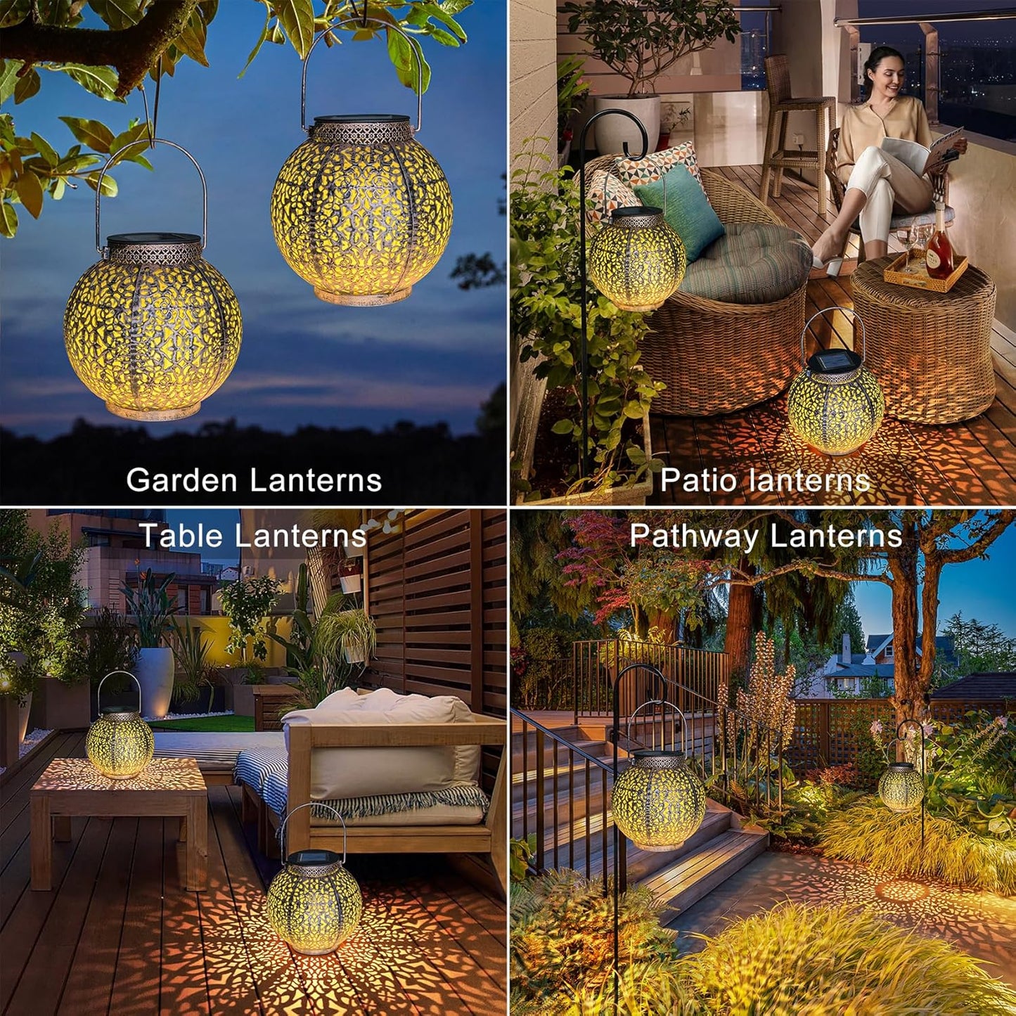 Vintage Solar Lantern for Garden & Patio, Warm White Decorative Outdoor Iron Light