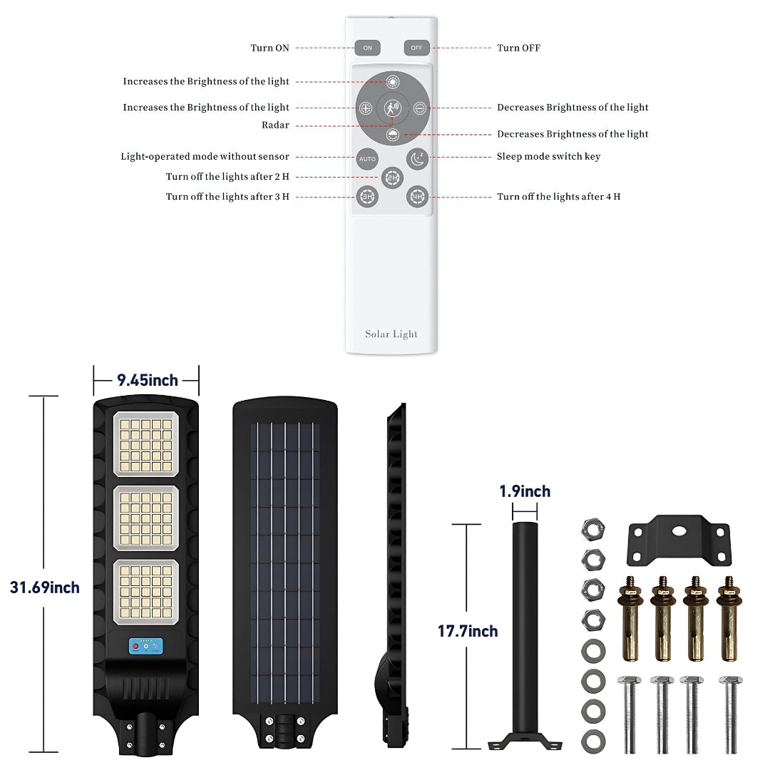 300W All-in-One Solar Street Light with Remote, 900 LEDs, 20Ah Battery, Waterproof Outdoor Lamp for Streets