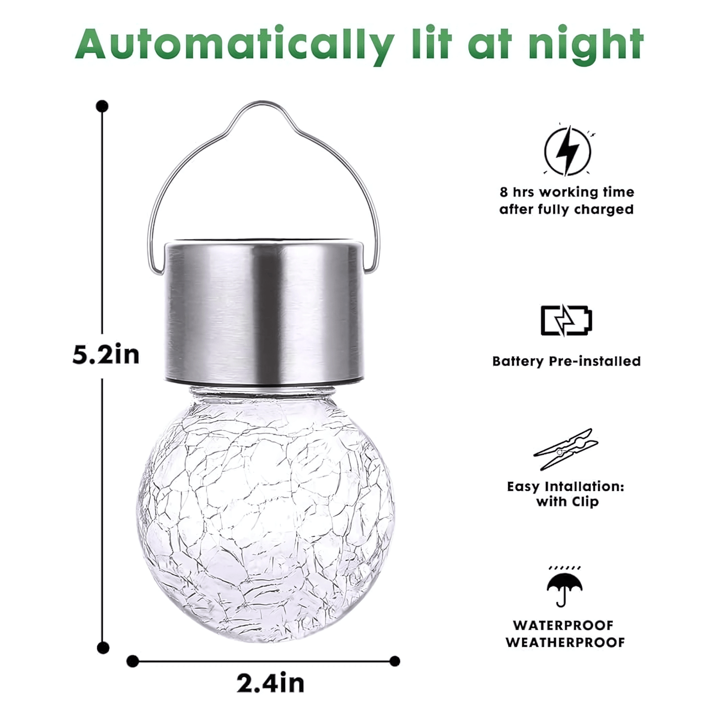 Solar Hanging Wishing Bottle Small Light – Elegant Crackle Glass LED Lantern for Outdoor Decor(Pack of 1) – Buy Garden Light Online at FUTURKART