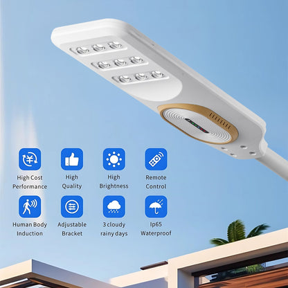 200W Solar Integrated Street Light with Motion Sensor & Remote, Waterproof Outdoor LED Lamp for Streets, Gardens & Security