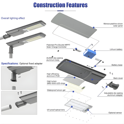 200Watt All-in-One Solar Street Light (Die Cast Aluminium Body) Radar Sensor + Remote, Waterproof Outdoor Lamp