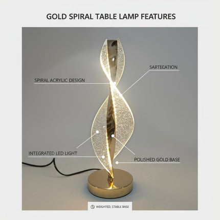 FUTURKART Modern Spiral Rechargeable LED Table Lamp – 3-Mode Lighting, Push Button, Gold Acrylic Design - FUTURKART