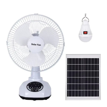 12-inch portable solar rechargeable fan with LED light