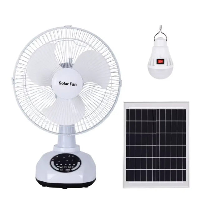 12-inch portable solar rechargeable fan with LED light
