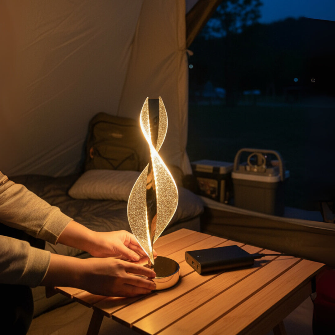 FUTURKART Modern Spiral Rechargeable LED Table Lamp – 3-Mode Lighting, Push Button, Gold Acrylic Design