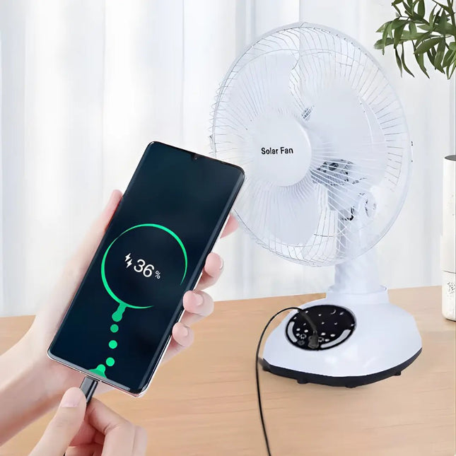 FUTURKART 12-Inch 15W White Portable Solar Desktop Fan with Swaying Design for Outdoor Gatherings and Emergency Power Outages - FUTURKART