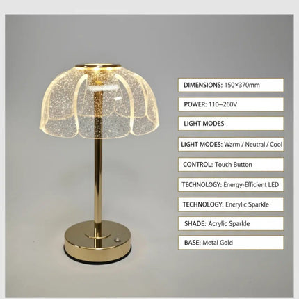 FUTURKART Modern Floral Rechargeable Gold Acrylic Table Lamp – 3‑Color LED, Touch Control, Portable Desk & Bedside Lighting - FUTURKART