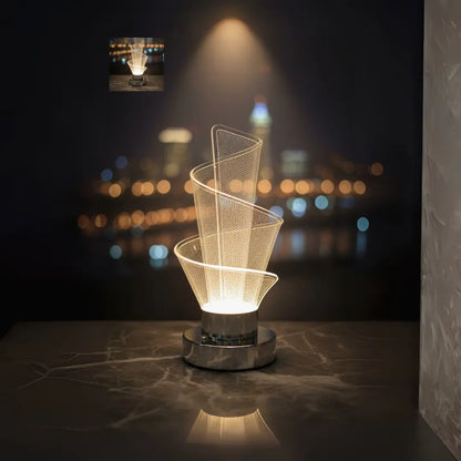 FUTURKART Modern Spiral Bedside Lamp – 3‑Mode LED, Touch Button, Premium Chrome Acrylic Body