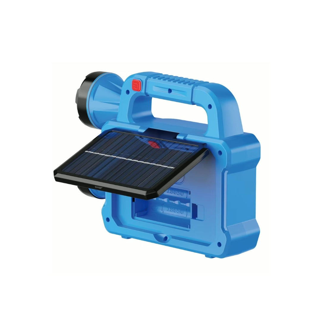 Blue flashlight with solar panel, multifunction solar light