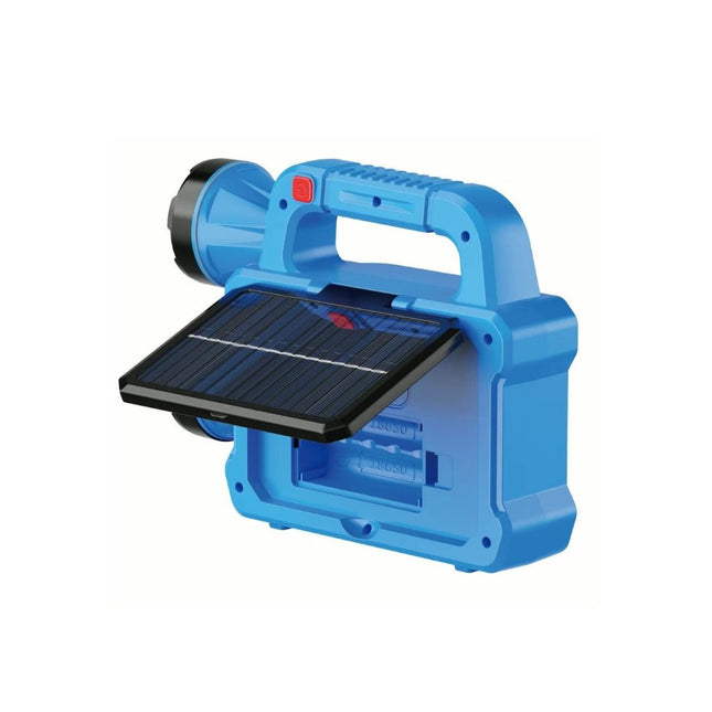 Blue flashlight with solar panel, multifunction solar light
