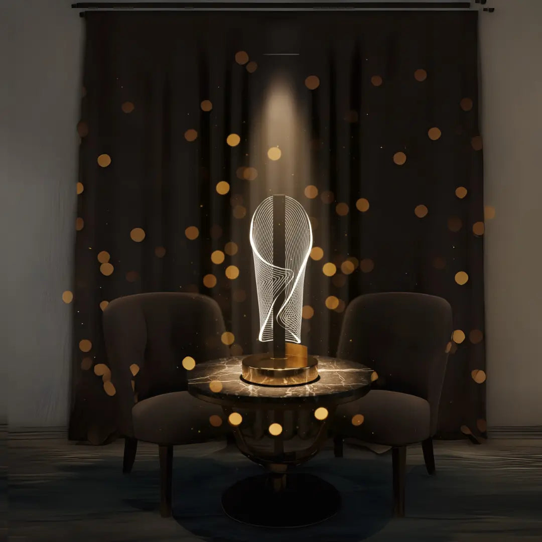 FUTURKART Spiral Glow Table Lamp – 3‑Mode LED, Gold Base, Clear Acrylic Panel, Push Button Control