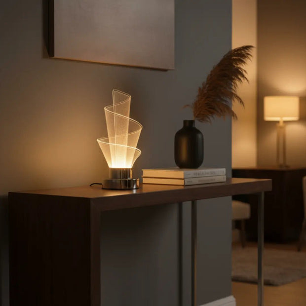 FUTURKART Modern Spiral Bedside Lamp – 3‑Mode LED, Touch Button, Premium Chrome Acrylic Body - FUTURKART