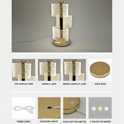 FUTURKART Modern Spiral Rechargeable Table Lamp – 3‑Mode LED, Push Button, Gold Acrylic Design - FUTURKART