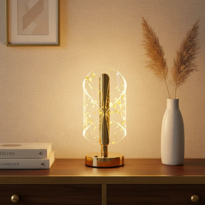 Futurkart Rechargeable Acrylic LED Table Lamp (Gold Base, Clear Shade, Touch Switch, 3-Color, USB Charging, 400mAh)