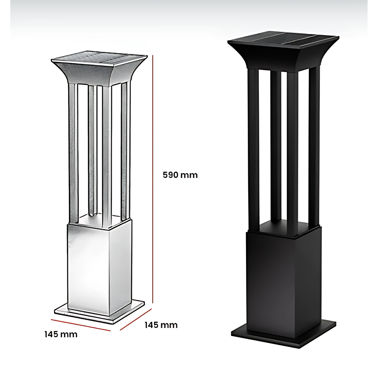 Premium Solar-Powered Square Bollard Light-Elegant Outdoor Lawn Illumination