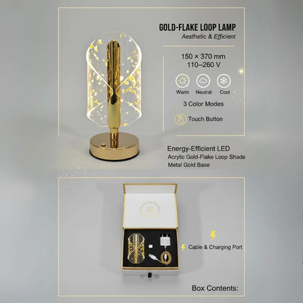 Futurkart Rechargeable Acrylic LED Table Lamp (Gold Base, Clear Shade, Touch Switch, 3-Color, USB Charging, 400mAh) - FUTURKART