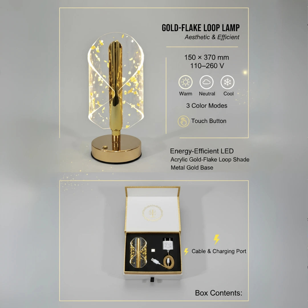 Futurkart Rechargeable Acrylic LED Table Lamp (Gold Base, Clear Shade, Touch Switch, 3-Color, USB Charging, 400mAh)