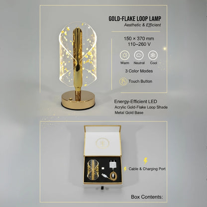 Futurkart Rechargeable Acrylic LED Table Lamp (Gold Base, Clear Shade, Touch Switch, 3-Color, USB Charging, 400mAh)