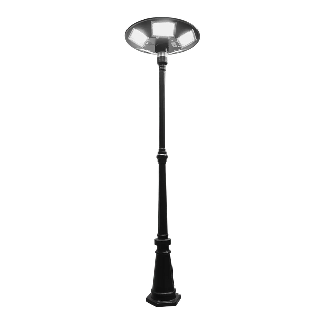 300 Watt Solar UFO Street Light for Home installed in outdoor driveway at night