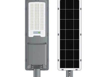300W all-in-one solar street light with radar sensor and die-cast aluminium body installed outdoors
