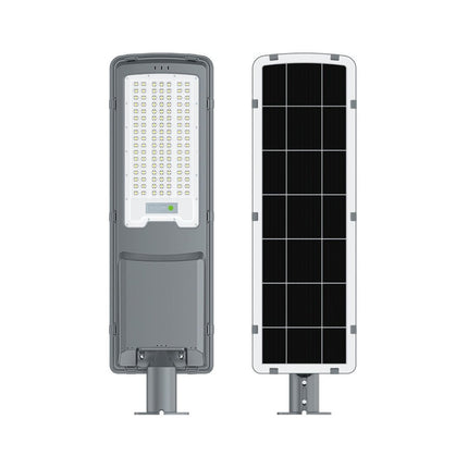 300W all-in-one solar street light with radar sensor and die-cast aluminium body installed outdoors