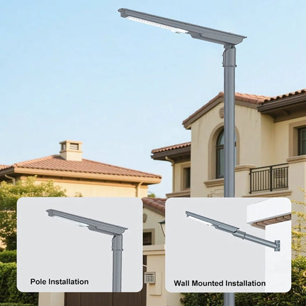 Pole-mounted 300W solar street light for gardens, pathways, and parking areas