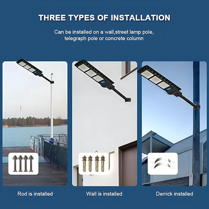 300W All-in-One Solar Street Light with Remote, 900 LEDs, 20Ah Battery, Waterproof Outdoor Lamp for Streets