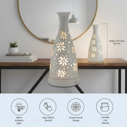 Futurkart Rechargeable LED Table Lamp in Flower Pot Shape, White (Touch Control, 3-Color Modes, USB Charging) – Elegant Iron Body - FUTURKART