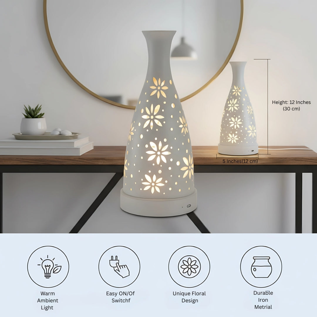 Futurkart Rechargeable LED Table Lamp in Flower Pot Shape, White (Touch Control, 3-Color Modes, USB Charging) – Elegant Iron Body