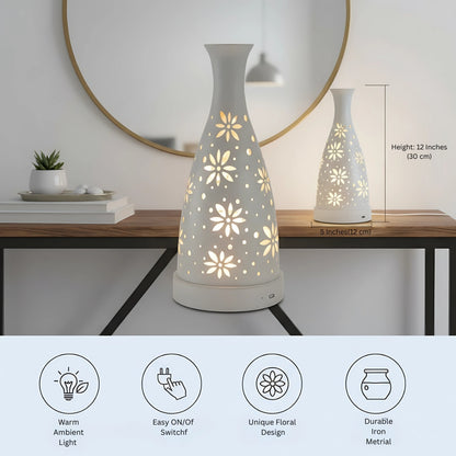 Futurkart Rechargeable LED Table Lamp in Flower Pot Shape, White (Touch Control, 3-Color Modes, USB Charging) – Elegant Iron Body