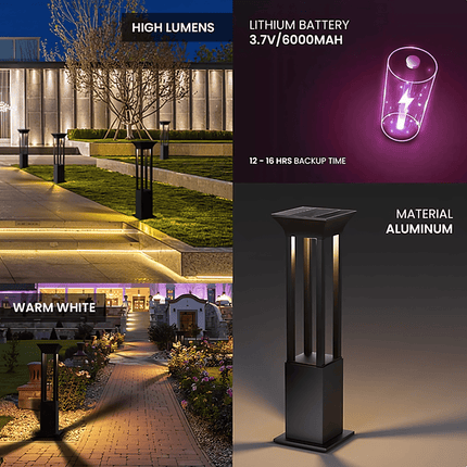 Premium Solar-Powered Square Bollard Light-Elegant Outdoor Lawn Illumination - FUTURKART