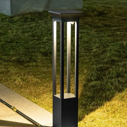 Premium Solar-Powered Square Bollard Light-Elegant Outdoor Lawn Illumination