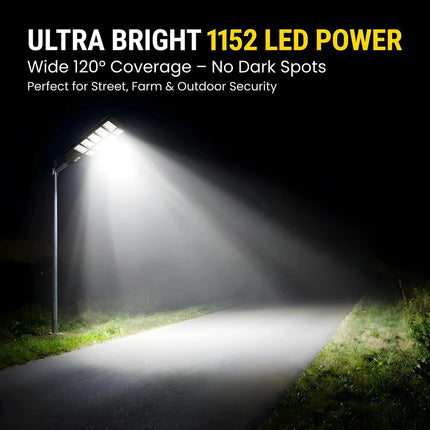 500W Solar Street Light Outdoor All - in - One | 1152 LED, Remote Control, IP67 Waterproof, Dusk to Dawn, 12H Backup – Buy Street Light Online at FUTURKART
