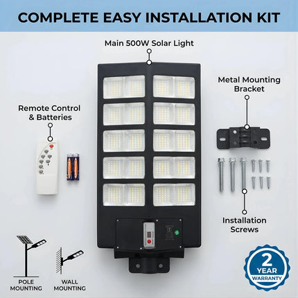 500W Solar Street Light Outdoor All - in - One | 1152 LED, Remote Control, IP67 Waterproof, Dusk to Dawn, 12H Backup – Buy Street Light Online at FUTURKART