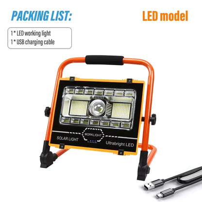LED worklight with USB charging cable on a white background