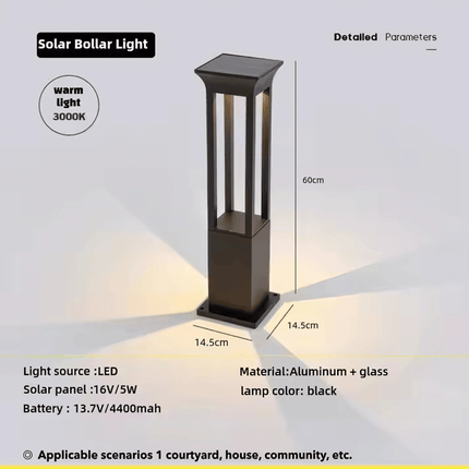 Premium Solar-Powered Square Bollard Light-Elegant Outdoor Lawn Illumination - FUTURKART