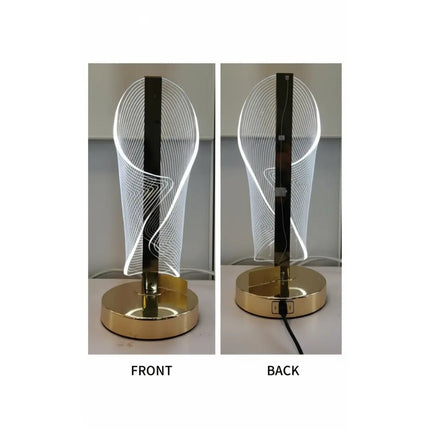FUTURKART Spiral Glow Table Lamp – 3‑Mode LED, Gold Base, Clear Acrylic Panel, Push Button Control - FUTURKART