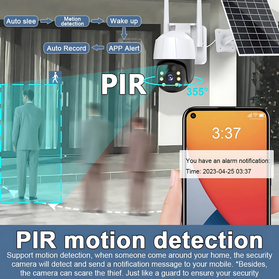 Solar Security Camera with 4K Ultra HD, Wireless 4G CCTV, 355° Pan/90° Tilt, AI Motion Detection, Two-Way Audio, Night Vision, IP66 Waterproof – Outdoor Solar Powered Smart Camera for Home, Farm, Parking & Warehouse