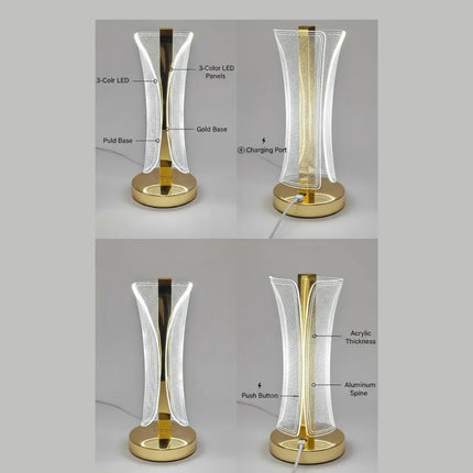 FUTURKART Modern Crystal Rechargeable LED Table Lamp – 3 Modes, Push Button, Gold Finish, Stylish Bedside & Desk Lighting, Home Décor - FUTURKART