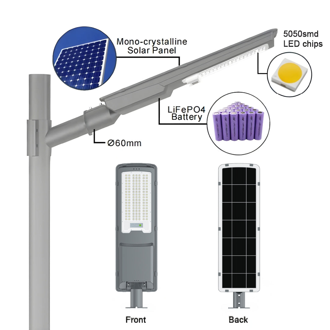 300Watt All-in-One Solar Street Light (Die Cast Aluminium Body) Radar Sensor + Remote, Waterproof Outdoor Lamp
