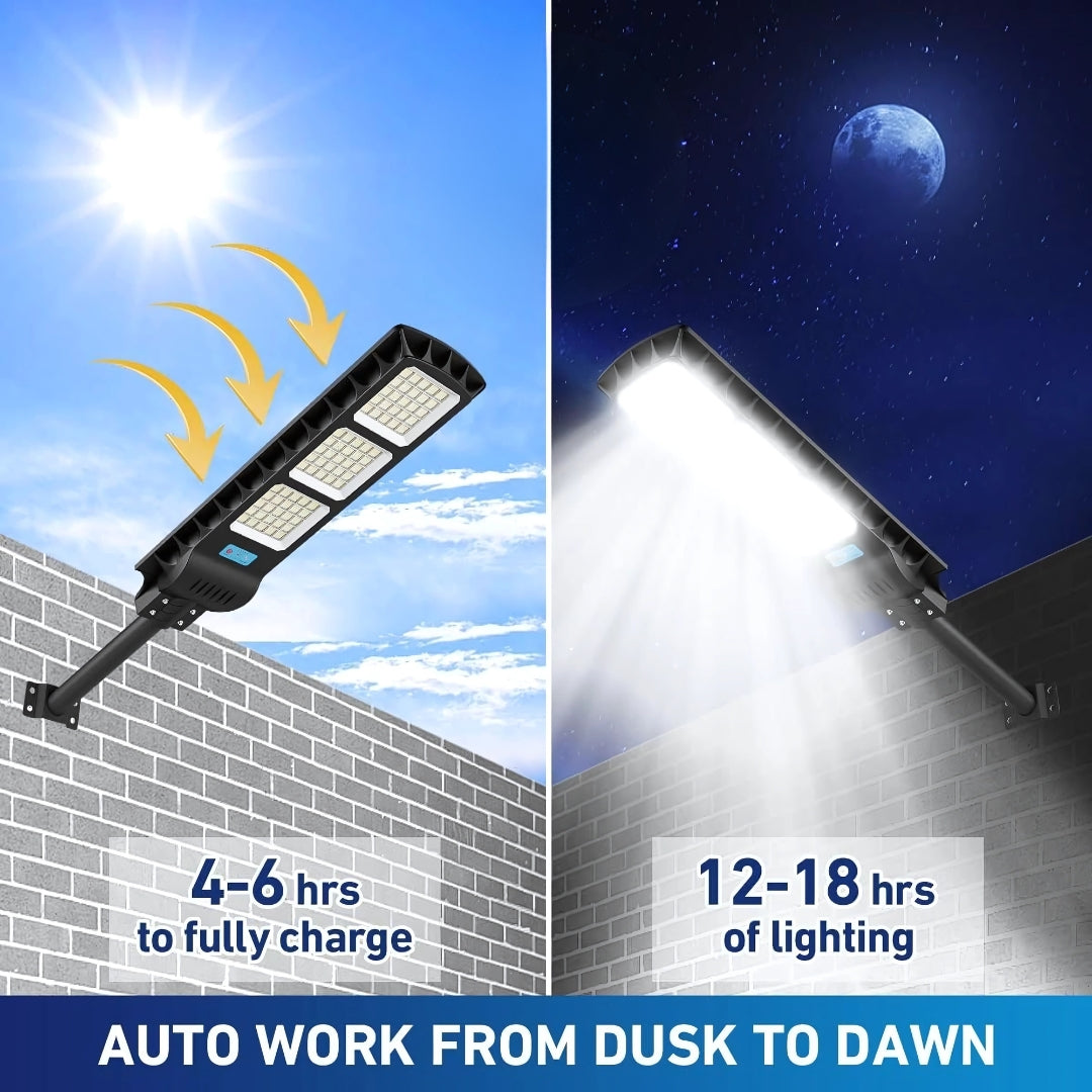 300W All-in-One Solar Street Light with Remote, 900 LEDs, 20Ah Battery, Waterproof Outdoor Lamp for Streets