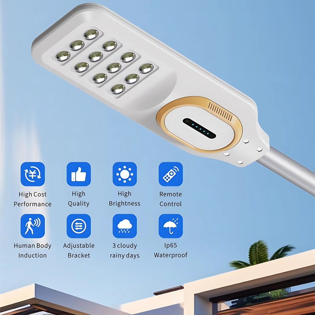 300W Solar Integrated Street Light with Motion Sensor & Remote, Waterproof Outdoor LED Lamp for Streets, Gardens & Security