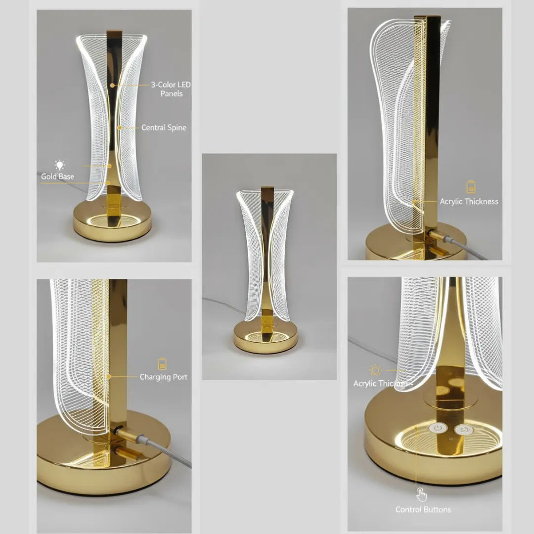 FUTURKART Modern Crystal Rechargeable LED Table Lamp – 3 Modes, Push Button, Gold Finish, Stylish Bedside & Desk Lighting, Home Décor