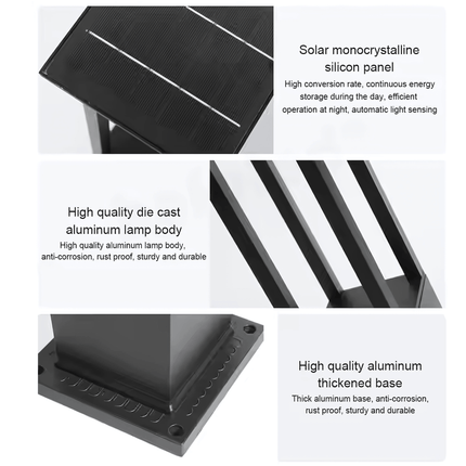 Premium Solar-Powered Square Bollard Light-Elegant Outdoor Lawn Illumination - FUTURKART